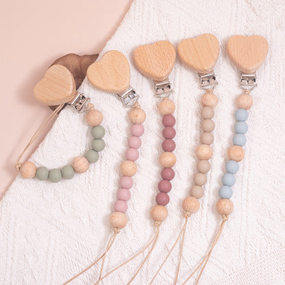 外贸etsy雕刻名字LOGO 奶嘴放掉链硅胶榉木奶嘴夹 婴儿玩具安抚