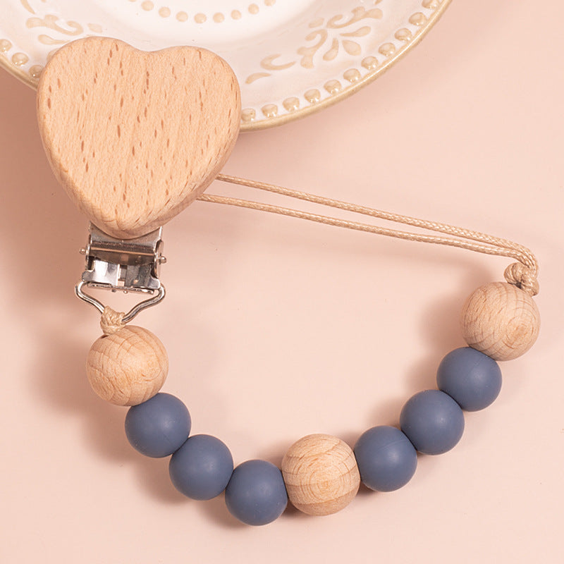 外贸etsy雕刻名字LOGO 奶嘴放掉链硅胶榉木奶嘴夹 婴儿玩具安抚